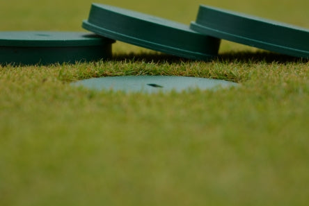 Shallow Hole Cup Cover (HDPE in green) for artificial grass installed hole cup - Active Golf Projects