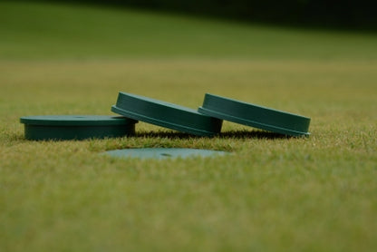 Shallow Hole Cup Cover (HDPE in green) for artificial grass installed hole cup - Active Golf Projects